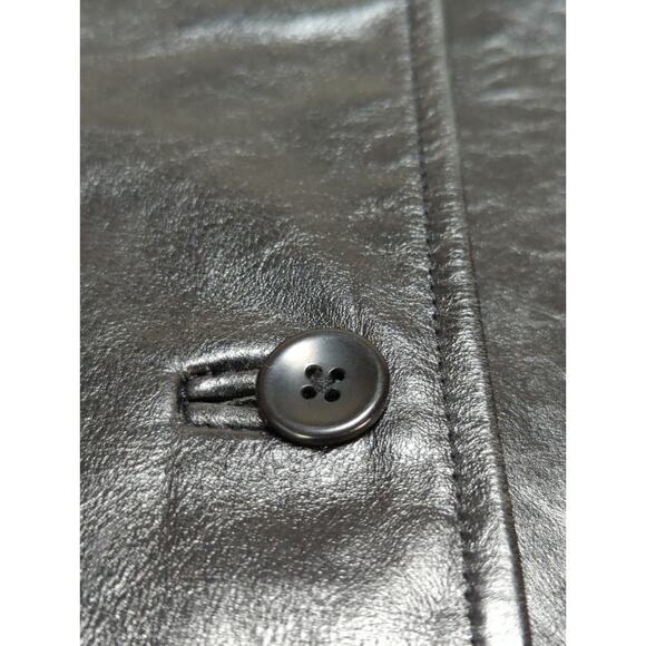 Y2K GAP Womens M Black Genuine Leather Blazer Jacket Two Button Classic - Picture 9 of 12